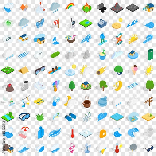 100 forecast icons set in isometric 3d style for any design vector illustration