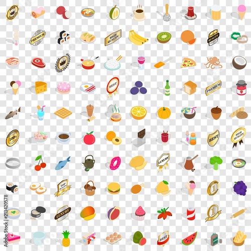 100 fruits icons set in isometric 3d style for any design vector illustration