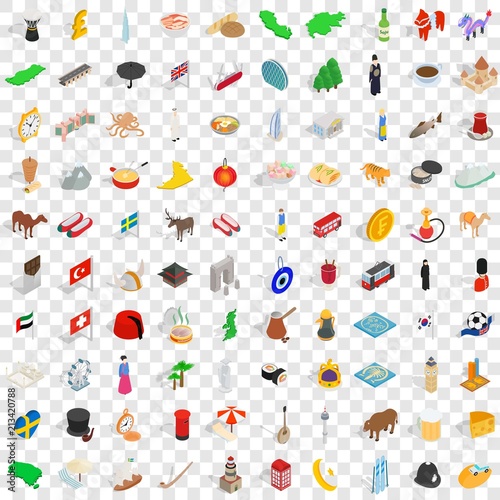 100 homeland icons set in isometric 3d style for any design vector illustration