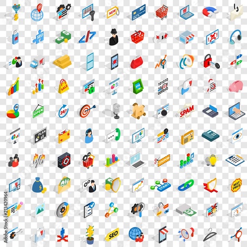 100 it icons set in isometric 3d style for any design vector illustration