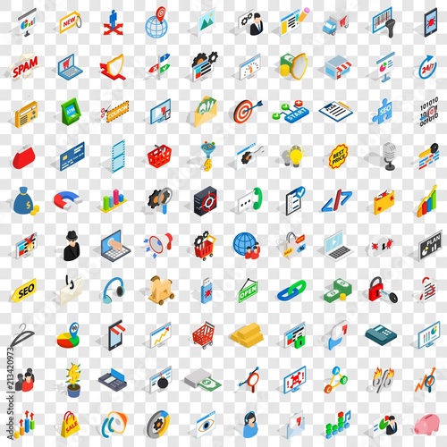 100 it business icons set in isometric 3d style for any design vector illustration
