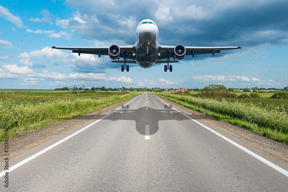 Naklejka premium Lądowanie samolotu pasażerskiego.