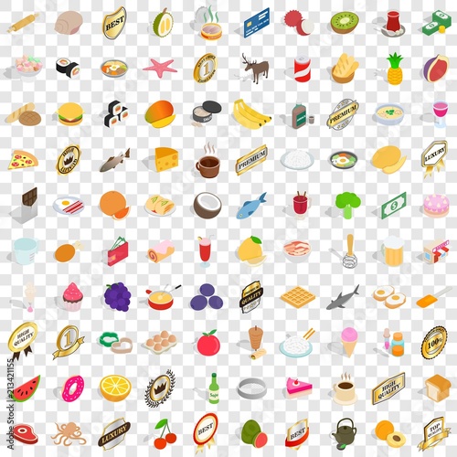 100 lunch icons set in isometric 3d style for any design vector illustration