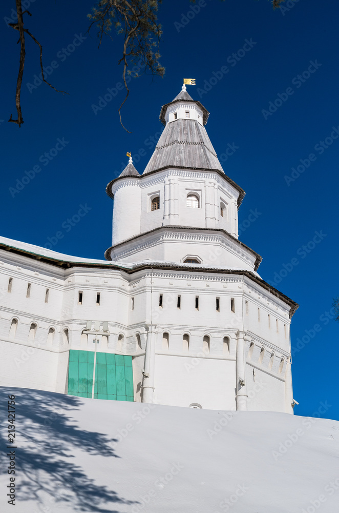 The fortress walls with towers around the New Jerusalem Monastery of the 17th century. Istra, Moscow suburbs, Russia. The fortress walls with towers around the New Jerusalem Monastery of the 17th century. Istra, Moscow suburbs, Russia.
