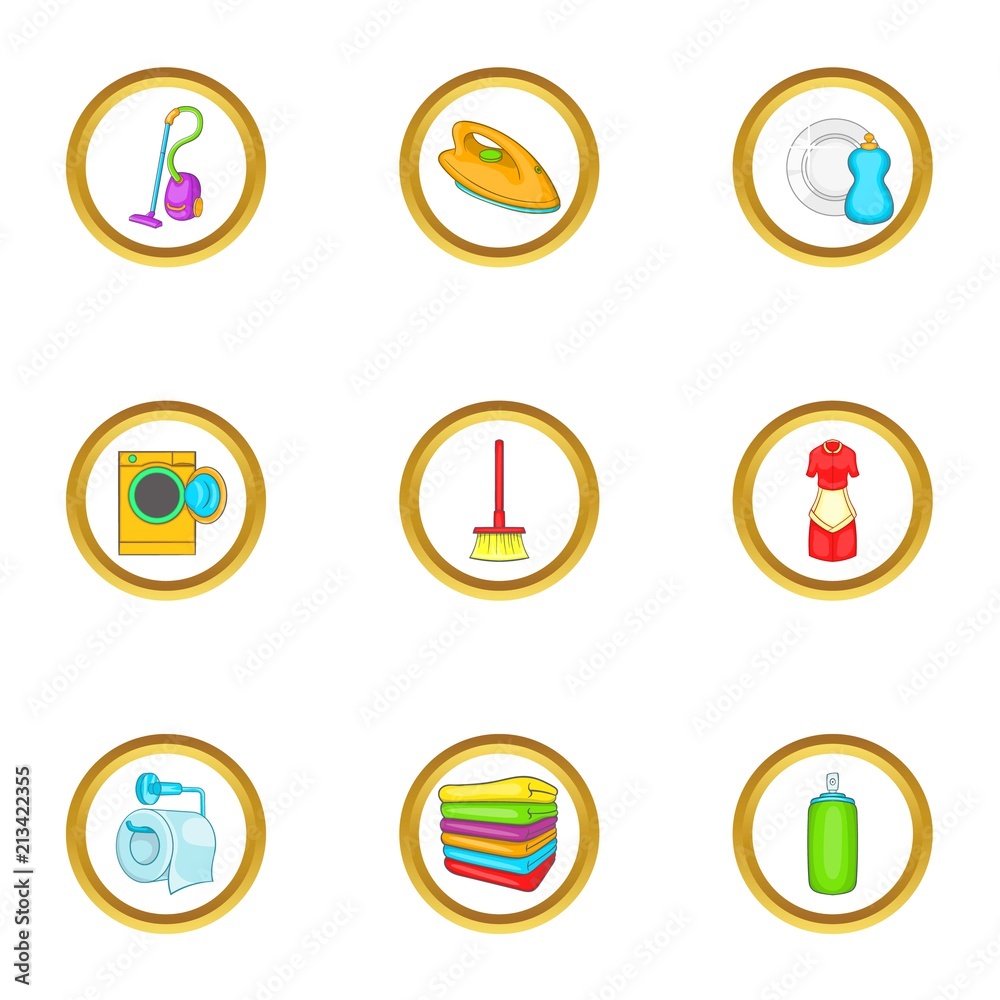 Cleanup things icons set. Cartoon set of 9 cleanup things vector icons for web isolated on white background Cleanup things icons set. Cartoon set of 9 cleanup things vector icons for web isolated on white background