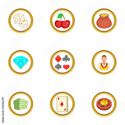Gambling icons set. Cartoon set of 9 gambling vector icons for web isolated on white background