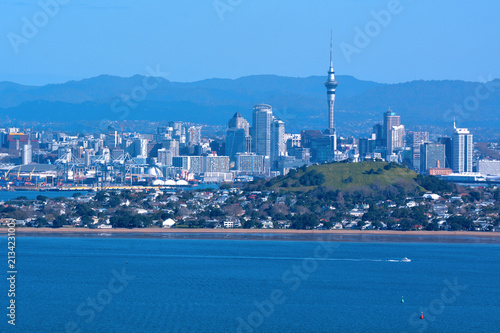 Auckland city skyline from Rangitoto Island New Zealand