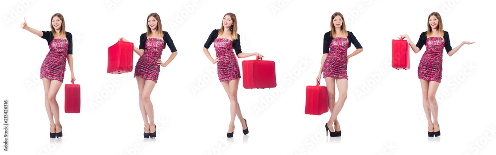 Travel vacation concept with luggage on white Travel vacation concept with luggage on white