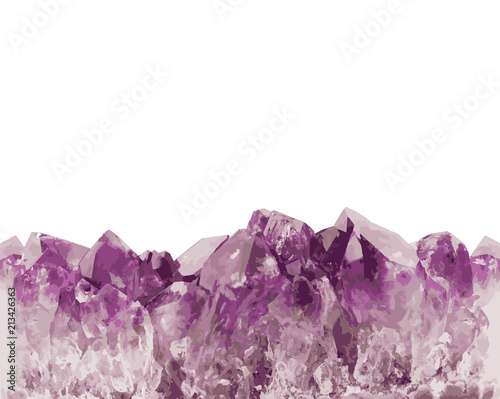 Amethyst vector background seamless horizontal repeating, natural prism gemstone isolated on white background.