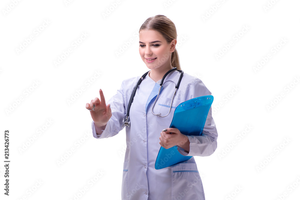 Young woman doctor isolated on white background Young woman doctor isolated on white background