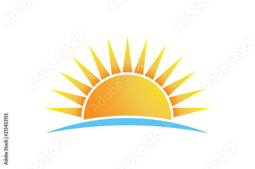 Bright sun shining vector logo isolated
