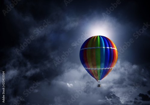 Air balloon in sky. Mixed media