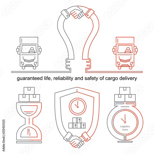 Logistics thin line icons. Business concept with lamp and handhsake photo