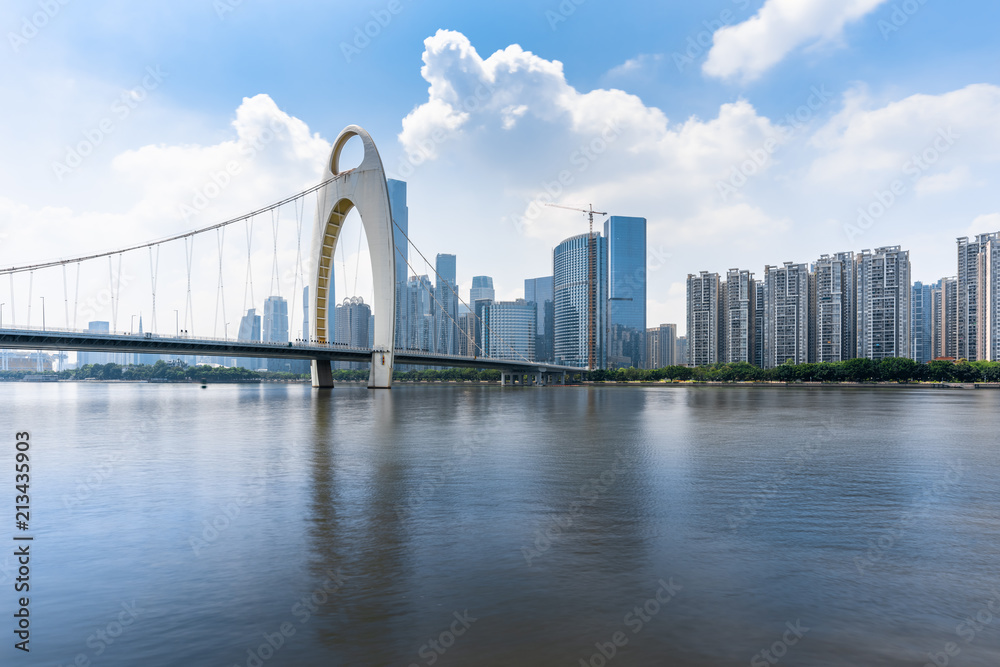 Guangzhou city scenery and the Liede Bridge
