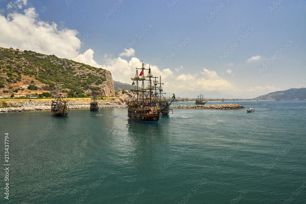 Obraz premium Alanya, Turkey, retro style cruise ships during cruise courses
