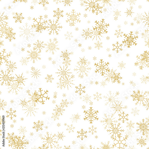 Seamless pattern of golden snowflakes. Gold snowflakes seamless pattern.