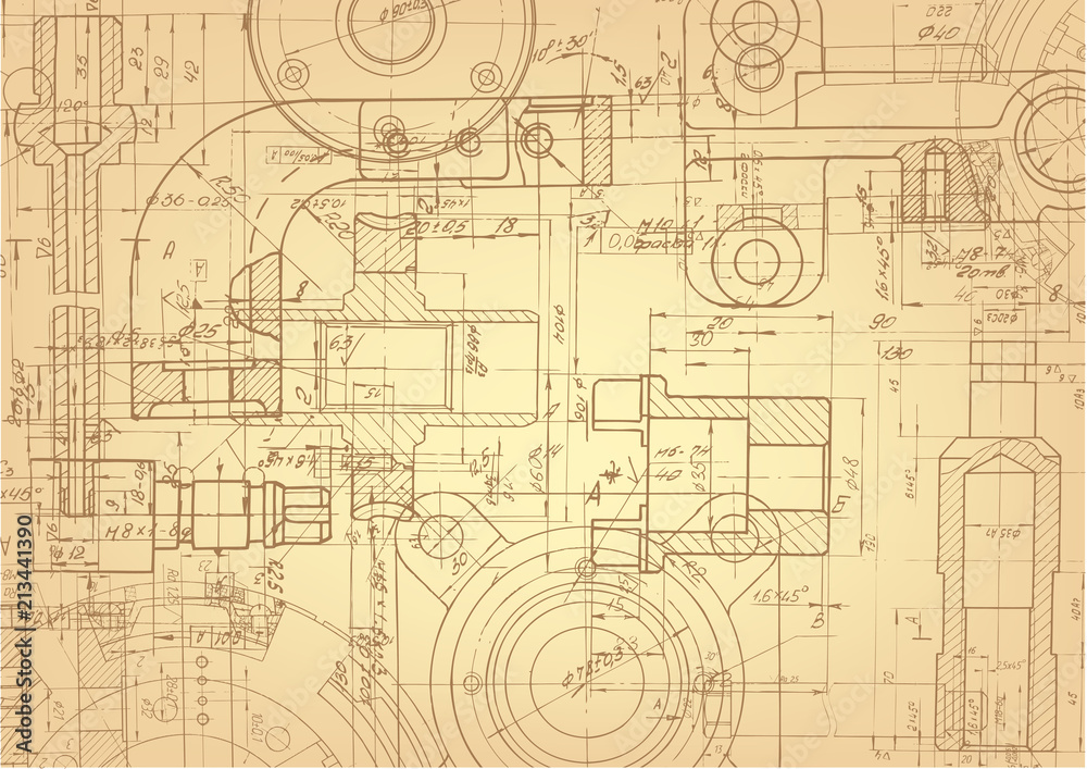 Technical drawing retro .Mechanical engineering drawings , vector Technical drawing retro .Mechanical engineering drawings , vector