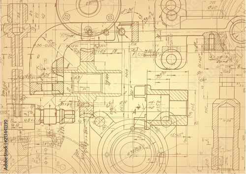 Technical drawing retro .Mechanical engineering drawings , vector