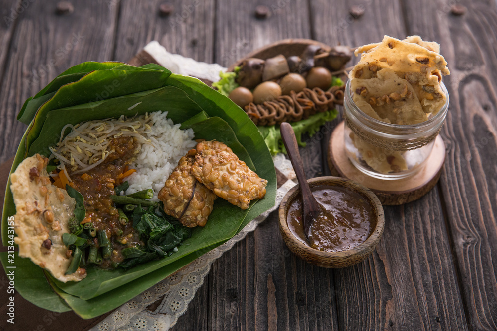 Traditional Indonesian Culinary. Nasi Pecel Stock Photo 