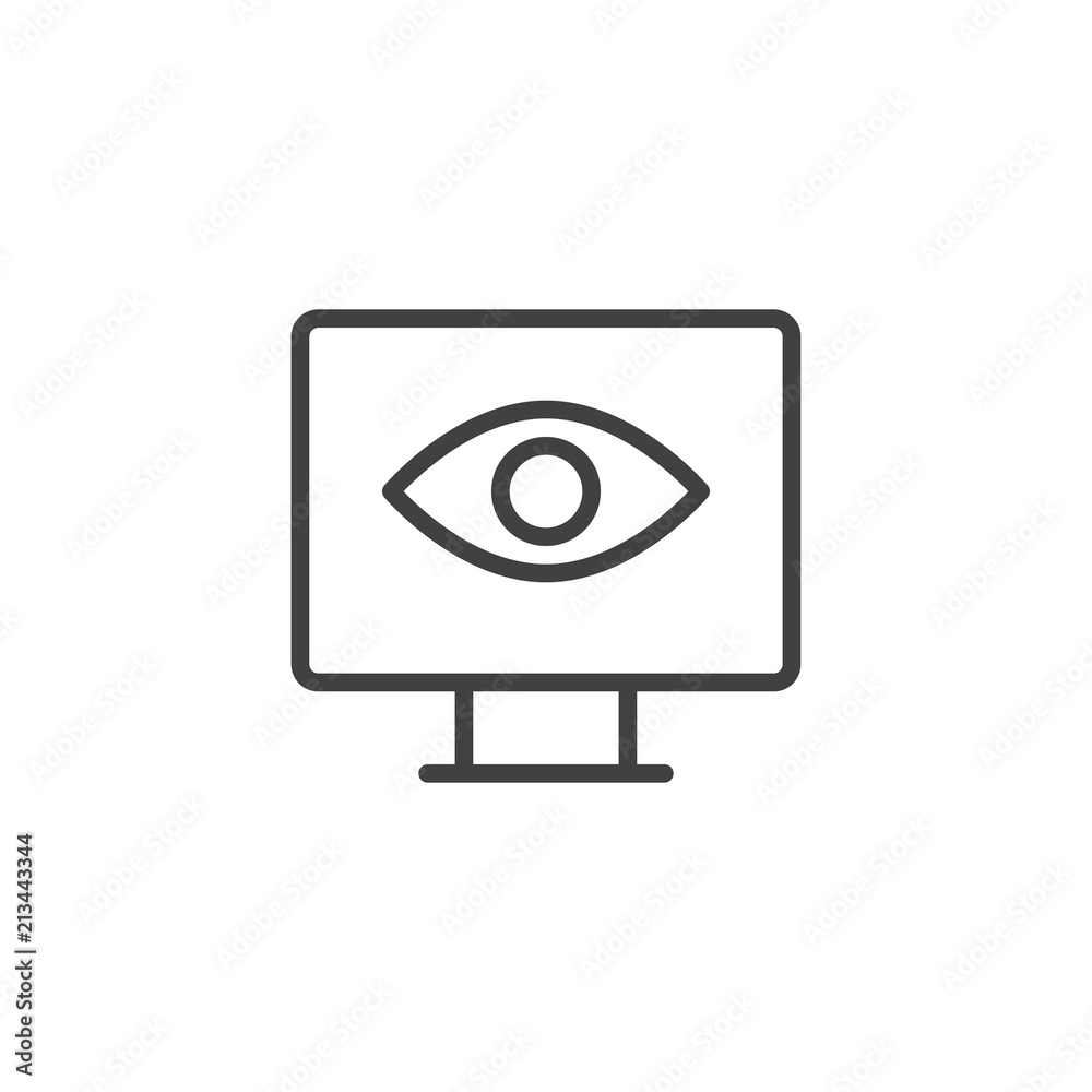 Monitoring eye outline icon. linear style sign for mobile concept and web design. Screen and eye simple line vector icon. Symbol, logo illustration. Pixel perfect vector graphics Monitoring eye outline icon. linear style sign for mobile concept and web design. Screen and eye simple line vector icon. Symbol, logo illustration. Pixel perfect vector graphics