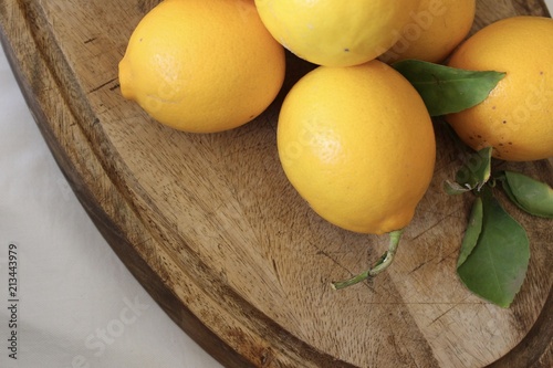 Lemon wood board white background