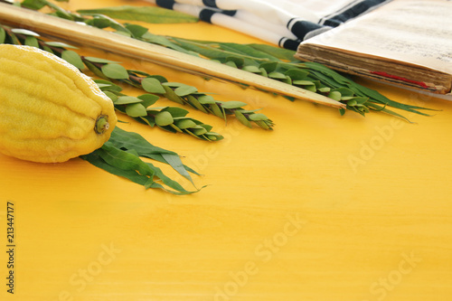 Jewish festival of Sukkot. Traditional symbols  The four species   Etrog  lulav  hadas  arava.