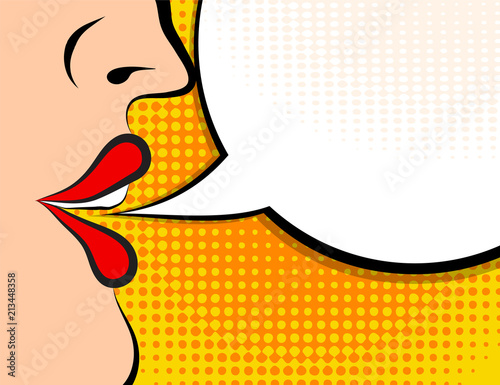 Pop art retro style comic book panel with girl talking nonsense small talk chatter in speech bubble vector poster design illustration