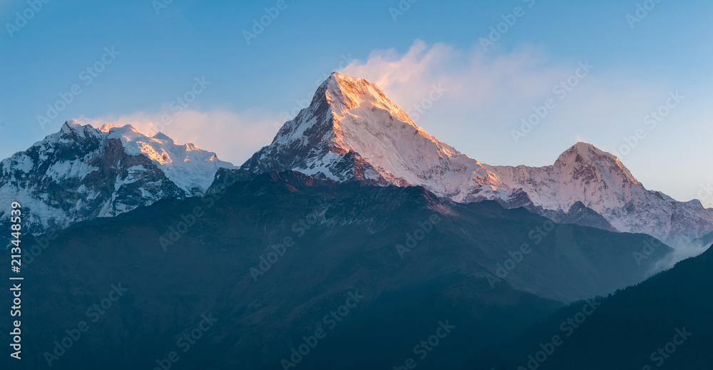 mountain peaks in the morning light