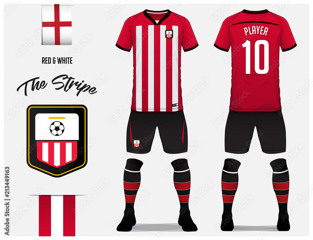 Soccer jersey or football kit template for football club. Red and white  stripe football shirt with