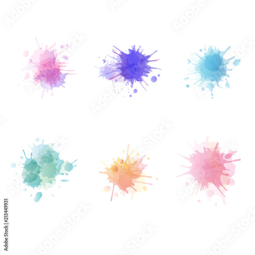 Set of watercolor splash blots. Vector illustration.