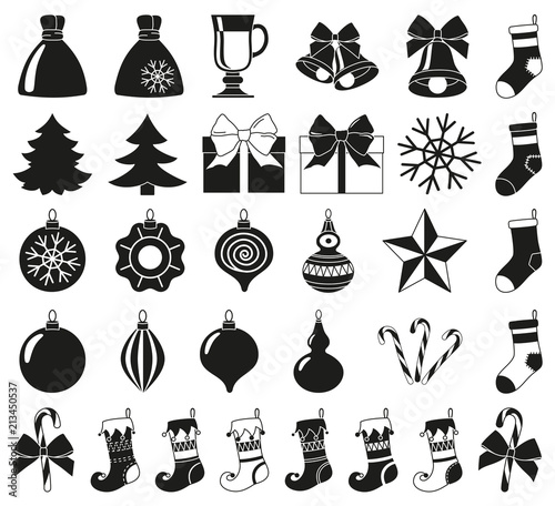 Black white 32 christmas elements silhouette set