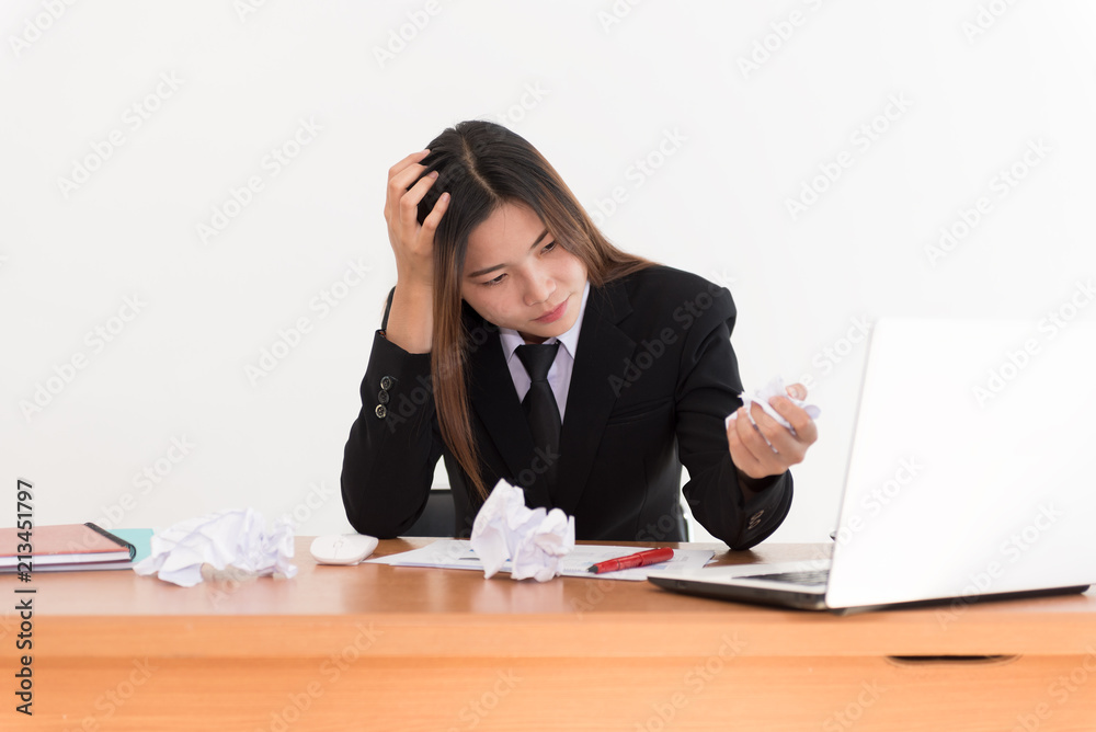 Employees to think and not work with stress on white background.