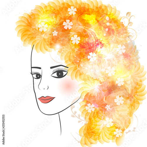 Fototapeta Naklejka Na Ścianę i Meble -  abstract girl with flowers in her hair. vector