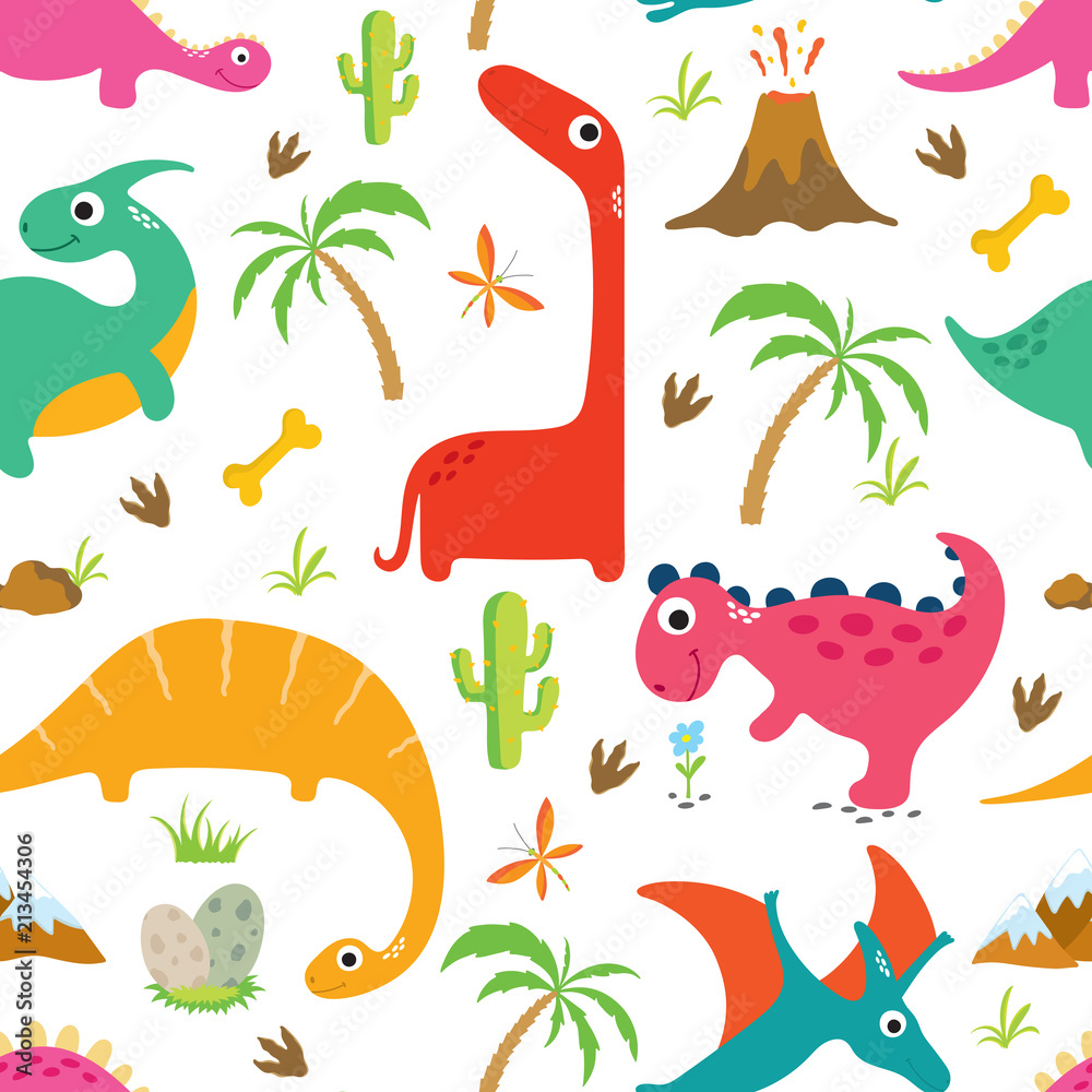 Naklejka premium Cute dino seamless pattern