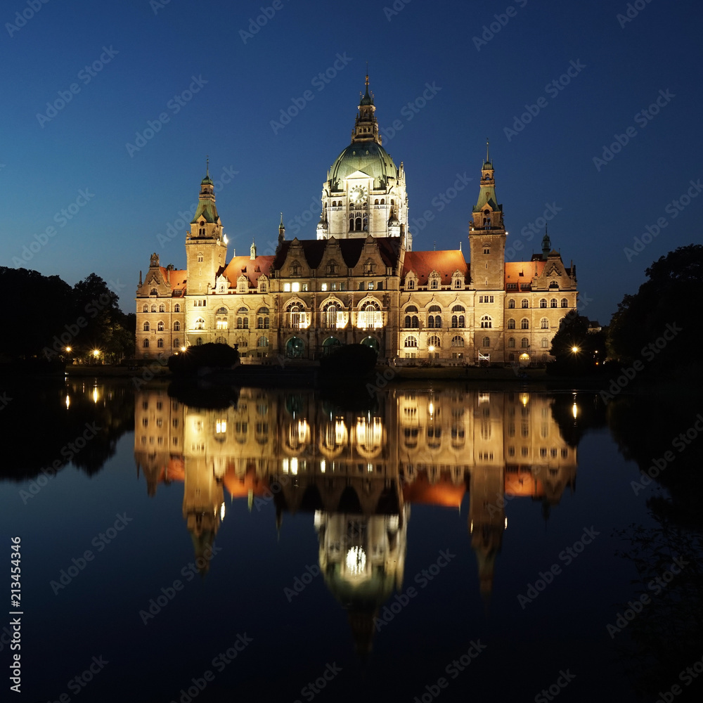 New City Hall in Hannover Germany at night
