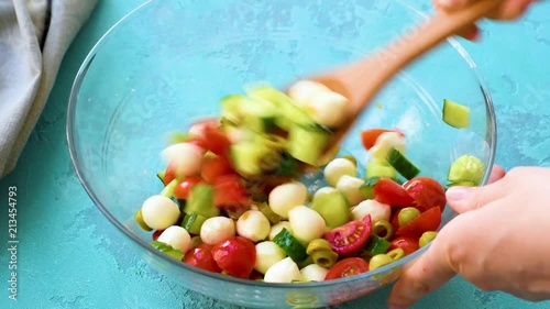 Homemade fresh salad with vegetables and mozzarella