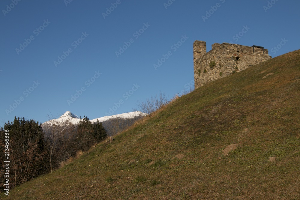 old ruin castle on field