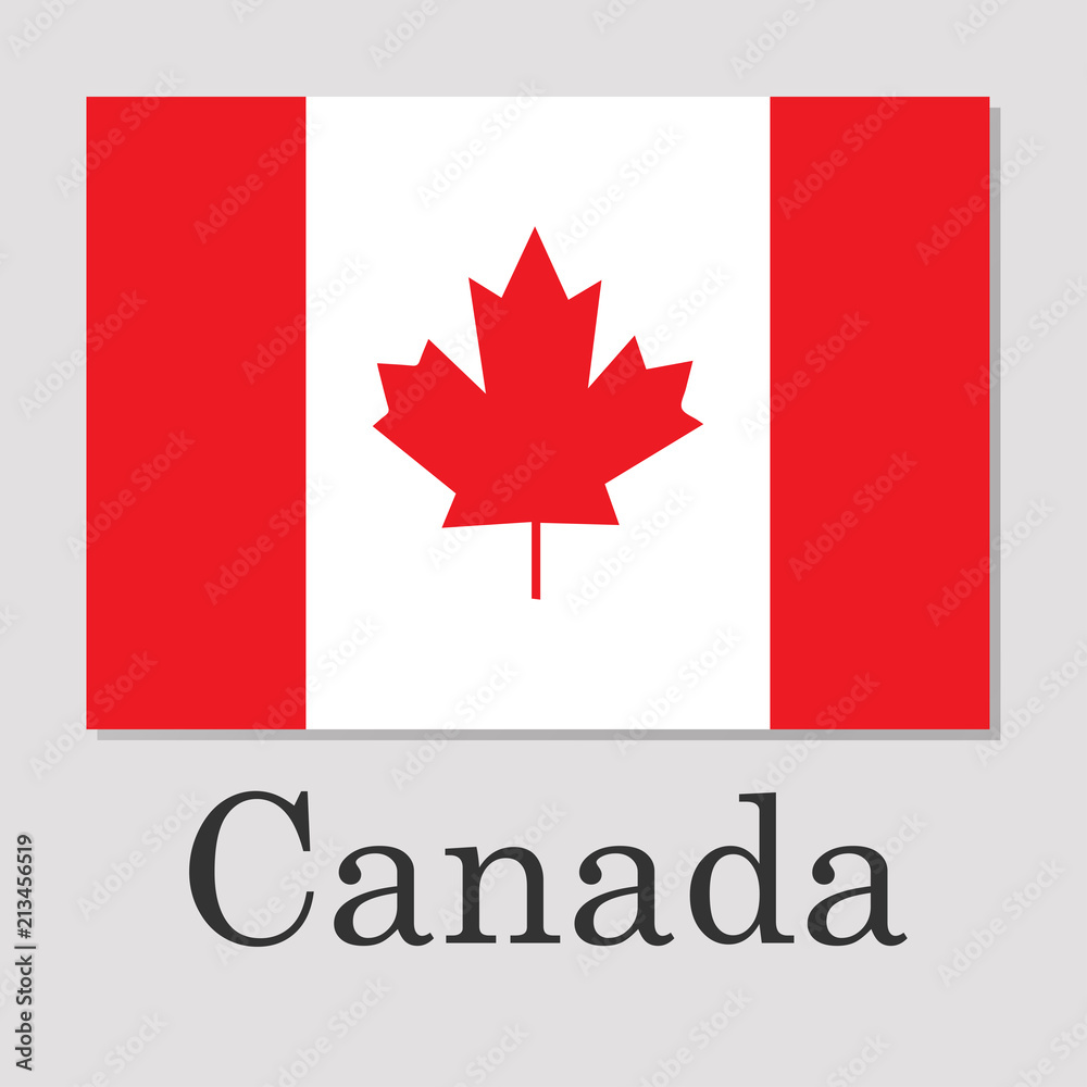 Canada flag isolated on grey background with shadow lettering Canada flag isolated on grey background with shadow lettering