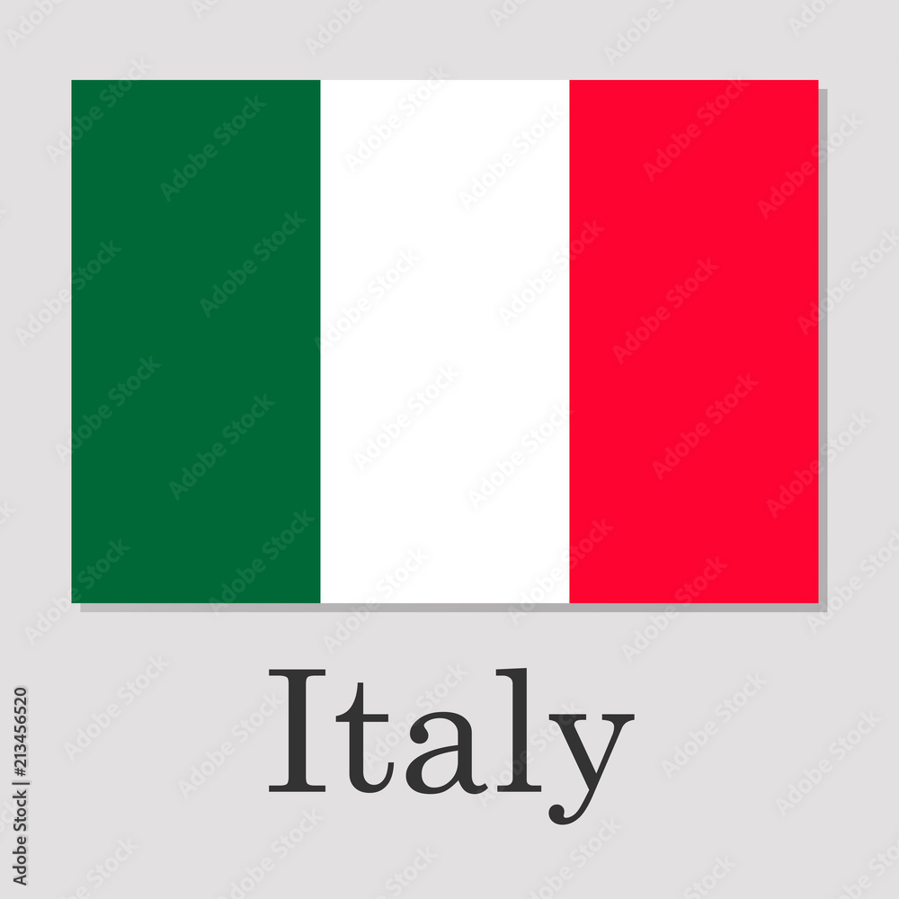 Italy flag isolated on grey background with shadow lettering Italy flag isolated on grey background with shadow lettering