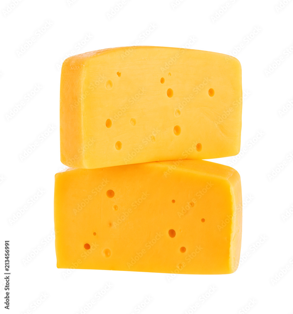 Two pieces of cheese isolated on white background. With clipping path.