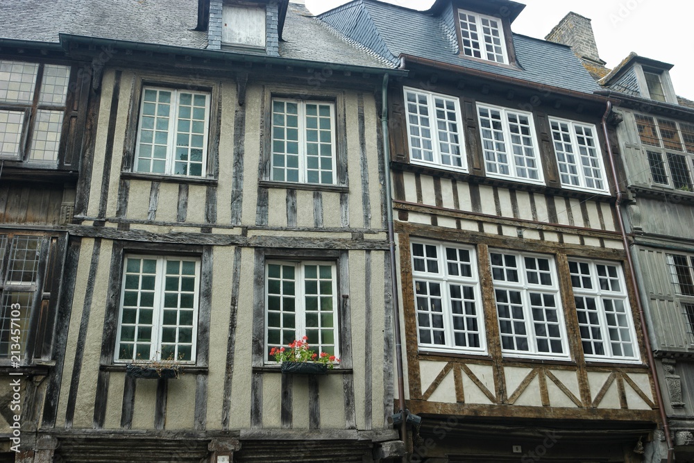 May 28, 2018 France, Dinan. Half-timbered houses in the old part of Dinan