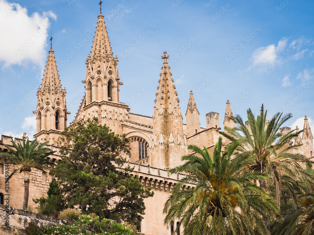 Historical sights. Gothic cathedral of the Diocese of Mallorca, located in the city of Palma de Mallorca. La Seu.