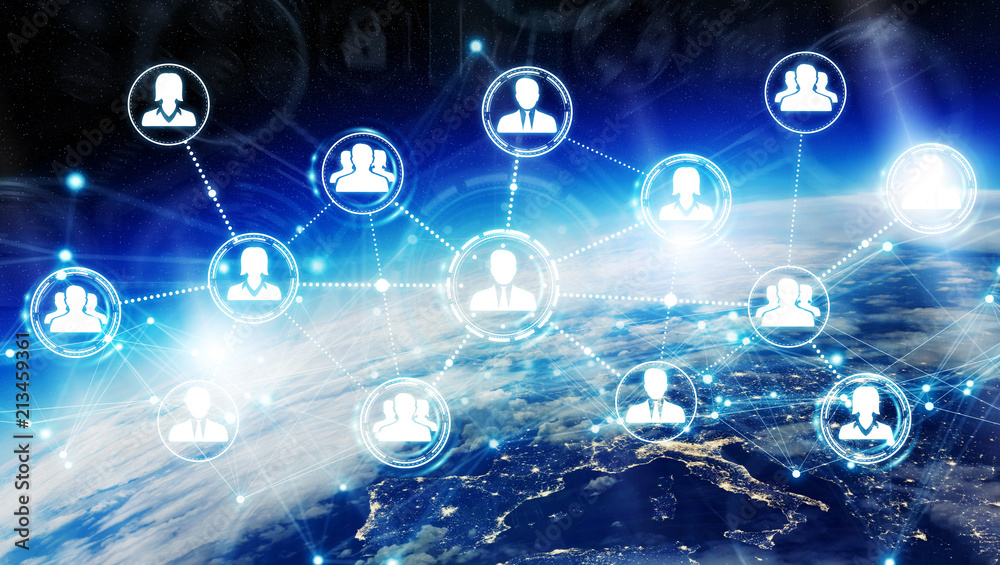 Digital social network on planet Earth 3D rendering Digital social network on planet Earth 3D rendering