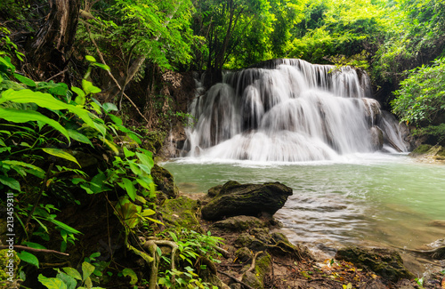 Beautiful waterfall in tropical rainforest at Kanchanaburi province  Thailand