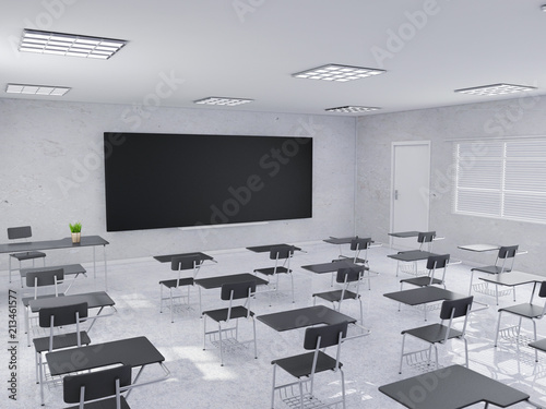 Modern classroom  desk 3d rendering