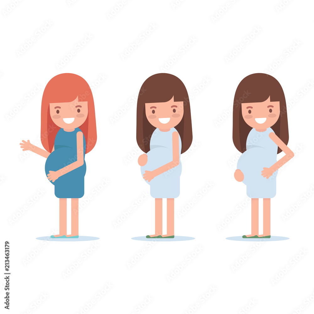 set of Pregnant woman character smile and look happy pregnancy concept flat design set of Pregnant woman character smile and look happy pregnancy concept flat design