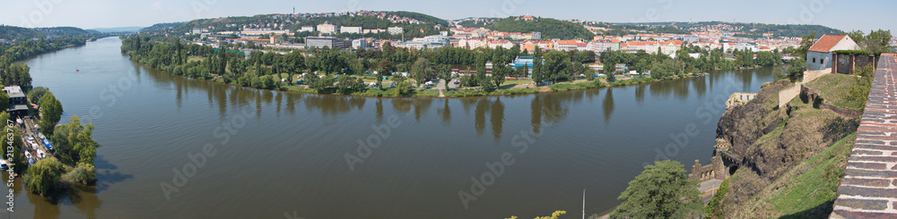 Panoramic view of river Vltava in Prague from Vysehrad
