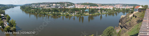 Panoramic view of river Vltava in Prague from Vysehrad 
