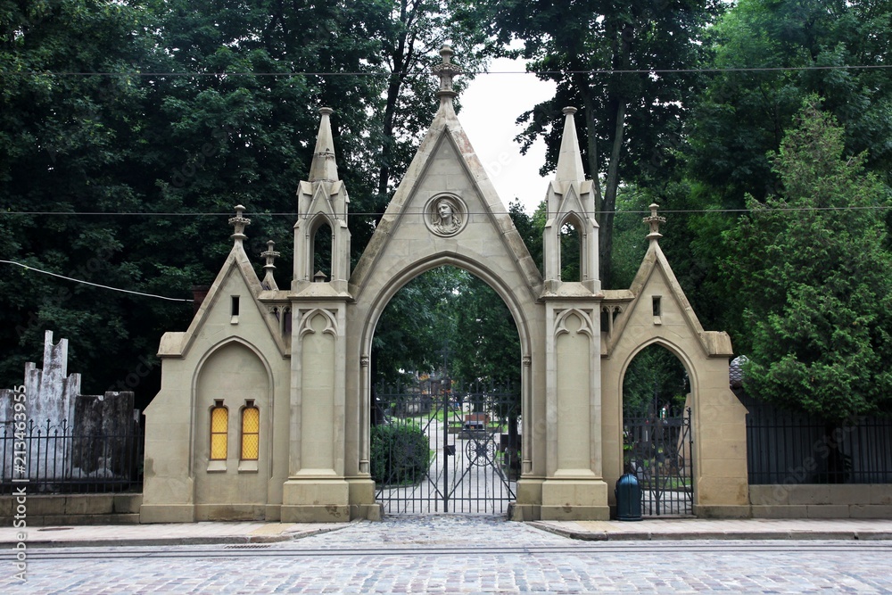 Entrance gate to the Lychakiv Cemetery in Lviv, Ukraine Entrance gate to the Lychakiv Cemetery in Lviv, Ukraine
