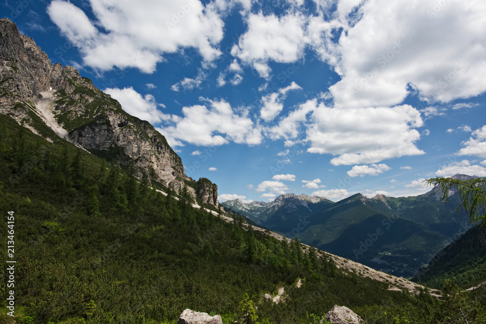 Panorama lungo la salita al Rifugio Pacherini da Forni di Sopra Panorama lungo la salita al Rifugio Pacherini da Forni di Sopra